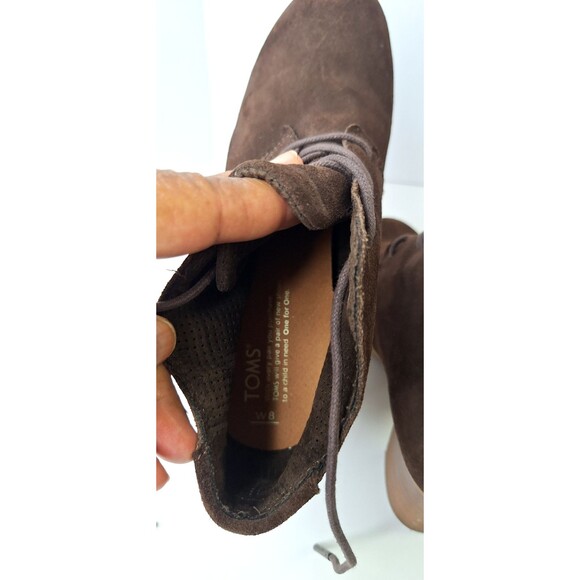 TOMS Lunata Brown Suede Heeled Lace Up Ankle Boots Women's Sz 8 Bohemian Hippie - Picture 8 of 11